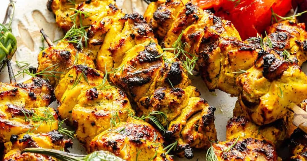 Saffron chicken skewers